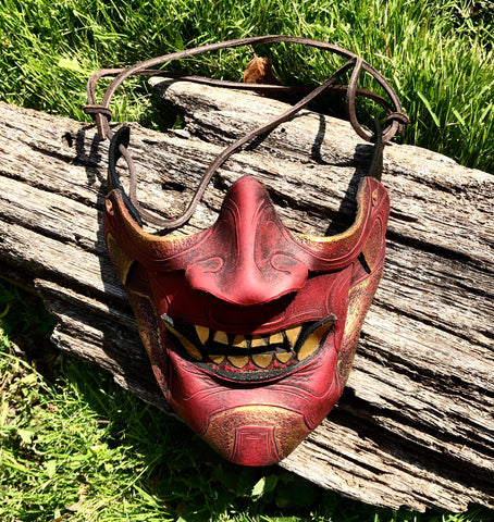 Red Samurai Mask - Leather